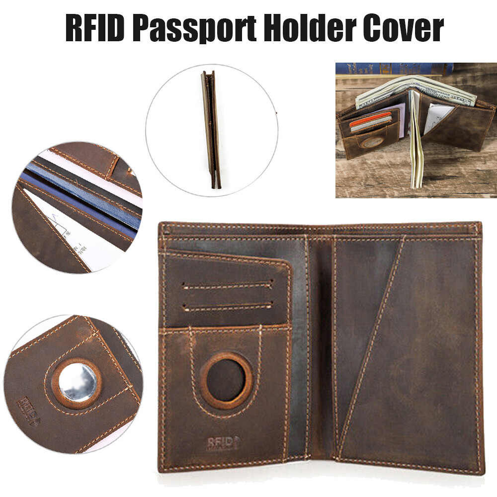 1PC Genuine Leather RFID-Blocking Passport Holder with Airtag Slot & Card Pockets  -image