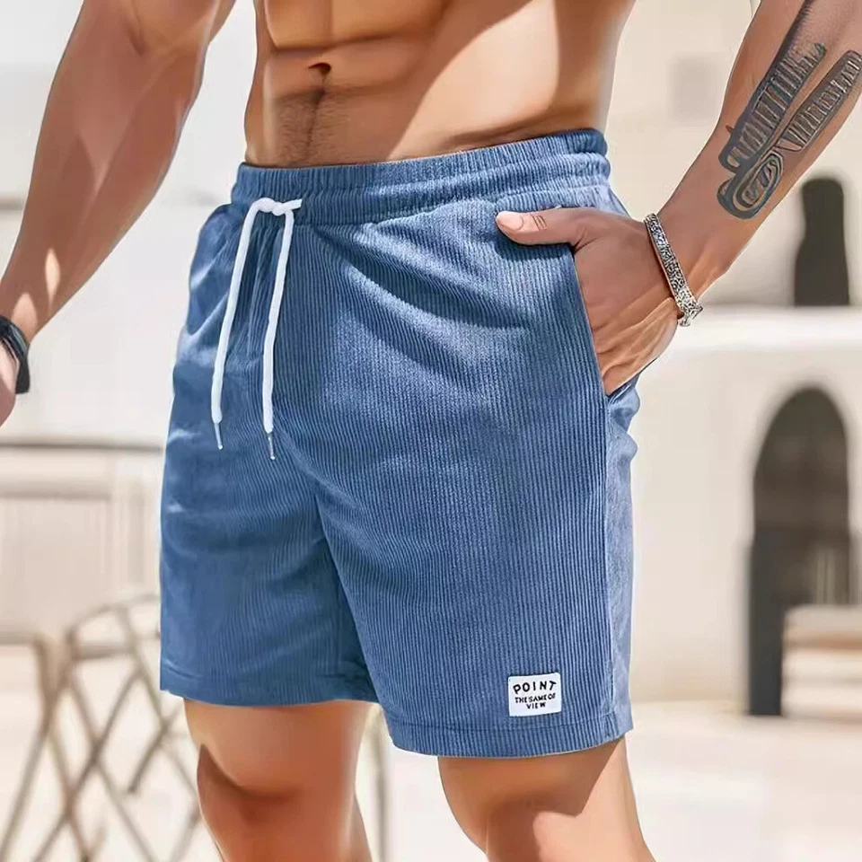 Nuevos Pantalones Cortos Para Hombre Cintura Elástica Informales Gimnasio Hasta la Rodilla Liso Verano Medio Pantalones Foto 4 de 4