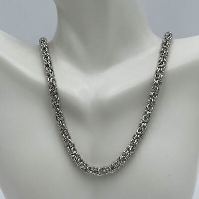 Silver Tone Byzantine Link Chain Round Necklace Expensive Elegant Look 18''