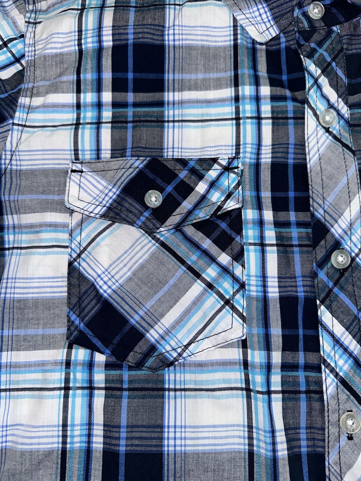 Lazy Magnolia Mississippi's Oldest Brewery Men's Medium Short Sleeve Blue Plaid