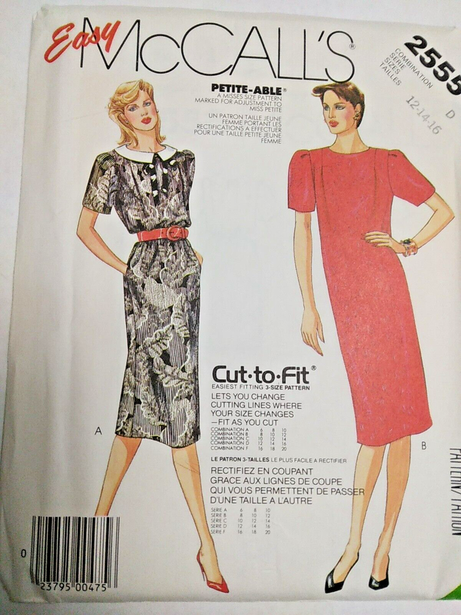 Dress Straight 12 14 16 Easy McCalls 2555 Sewing Pattern UC VTG 80s Cut to Fit Dress Straight 12 14 16 Easy McCalls 2555 Sewing Pattern UC VTG 80s Cut to Fit
