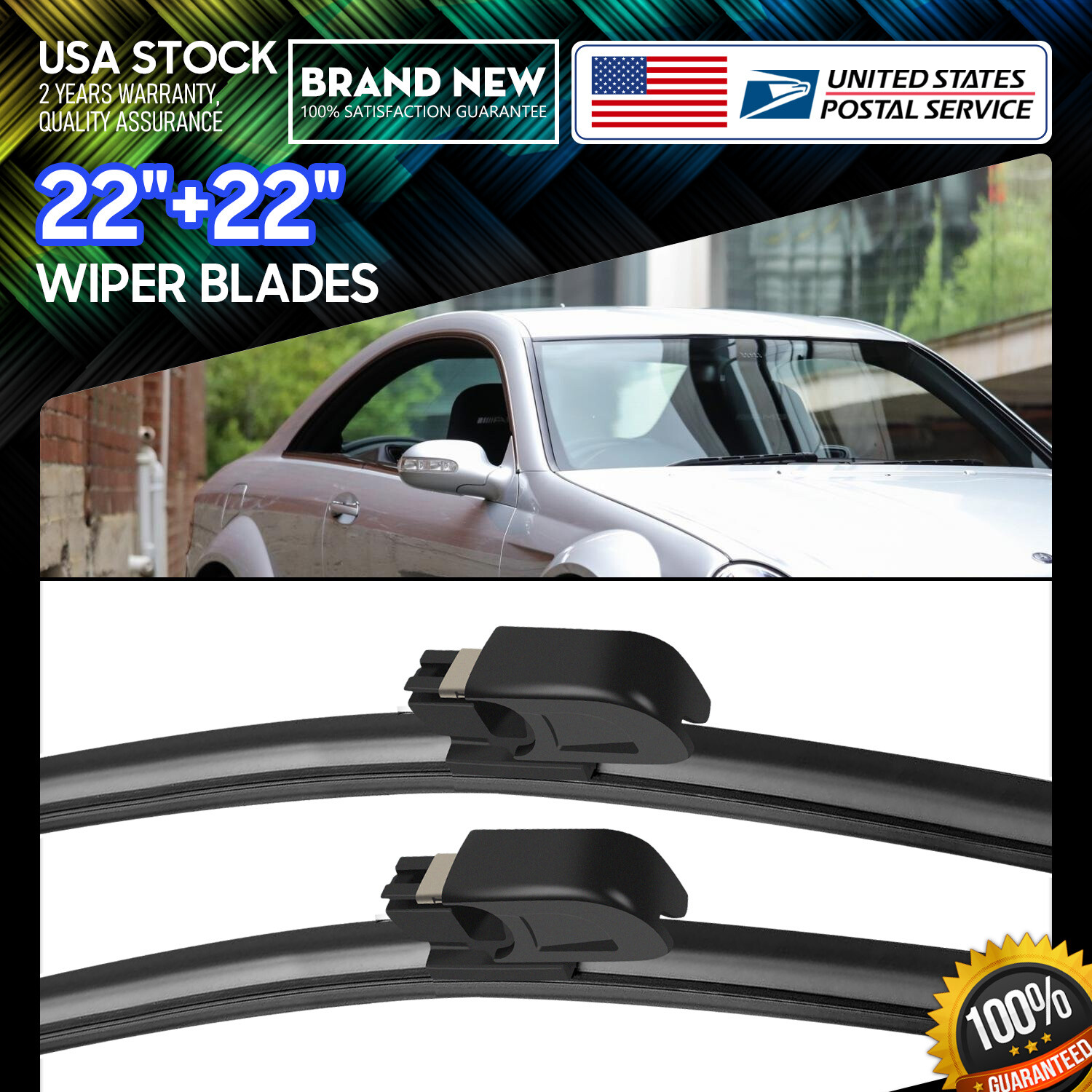 1 Pair 22''+22'' Premium Bracketless Windshield Wiper Blades All Season Premium