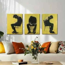 3pcs Urban Expressionism for Man Sitting Perfect Wall Art Canvas Framed 50x70cm