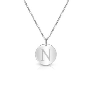 Authentic 18k White Gold Plated Round Disc Letter Alphabet A-Z Initial Pendant Necklace