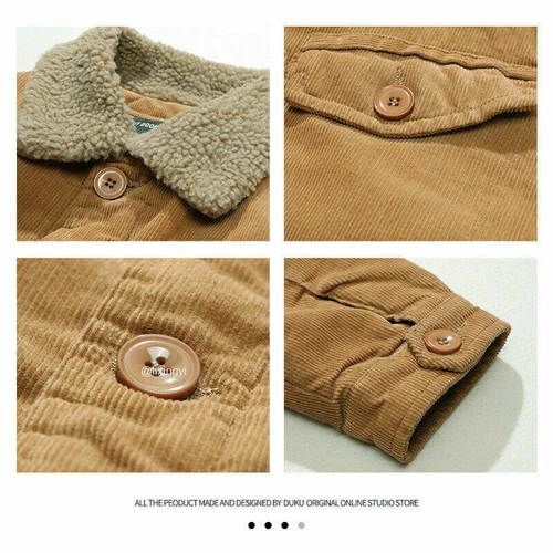 Men's Jacket Corduroy Sherpa Trucker Fur Fleece Lined Classic casual Coat - Bild 7 von 22