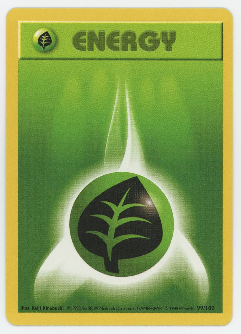 Pokemon Card Leaf Grass Energy 99/102 Shadowless Base Set PACK FRESH NM