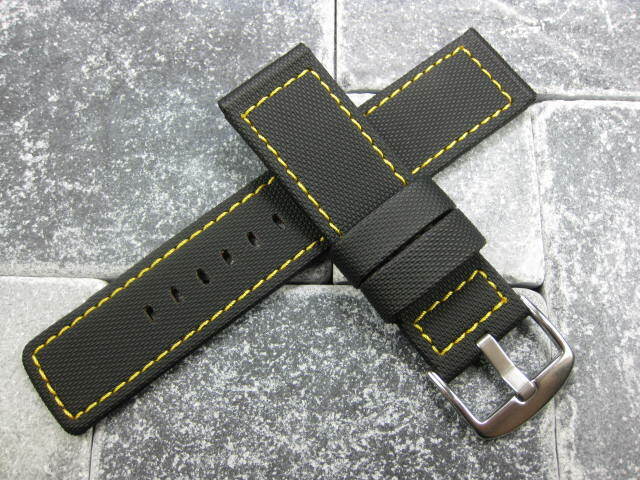 22mm PVC Composite Rubber Band Black Diver Watch Strap Kevlar for Maratac Yellow