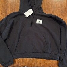 Jordan Essentials Fleece Hoodie Women XL Cropped 20" Flight Nike Black NWT 80