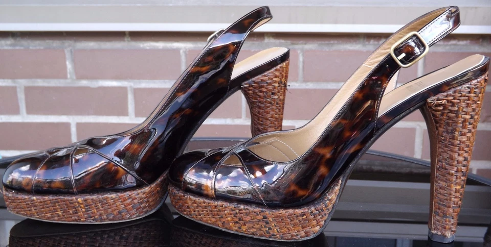 STUART WEITZMAN Womens Slingback Stiletto Peep Toe Pump Tortoiseshell Size 9 M - Image 2 of 4