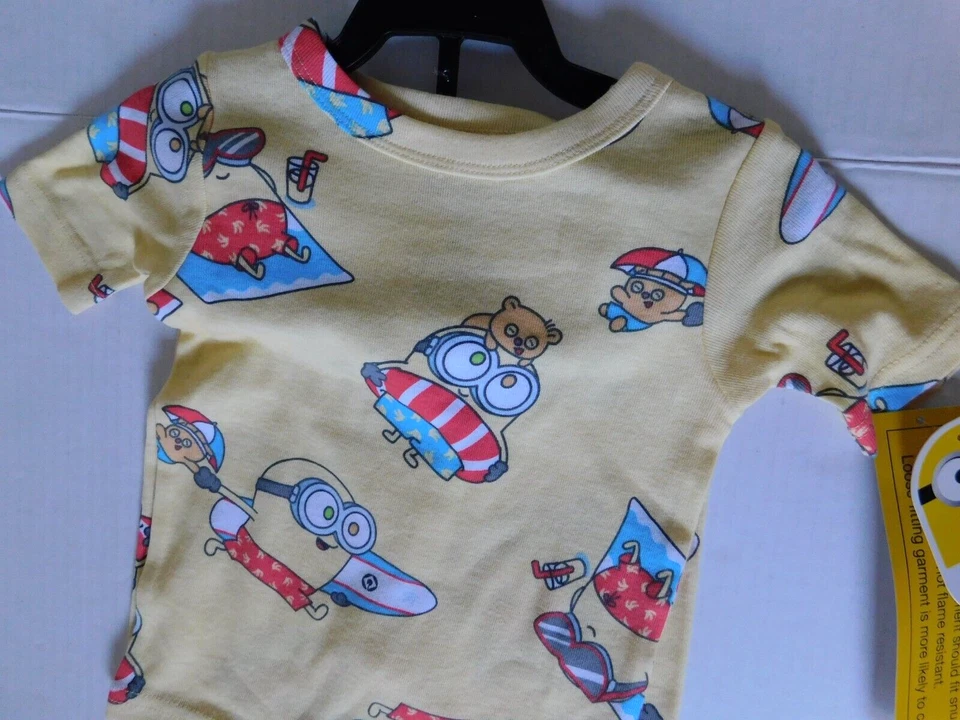 Conjunto de pijama Minions tamanho 4 4T menino menina praia amarelo joggers manga curta ajuste confortável - Imagem 2 de 4