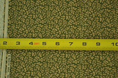 By 1/2 Yd, Vintage, Small Gold Leaves on Dark-Green Quilt Cotton, Marcus. M5391