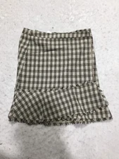 NEW Doe & Rae Tweed Skirt Womens L Gray Beige Plaid Layered Bottom Fray