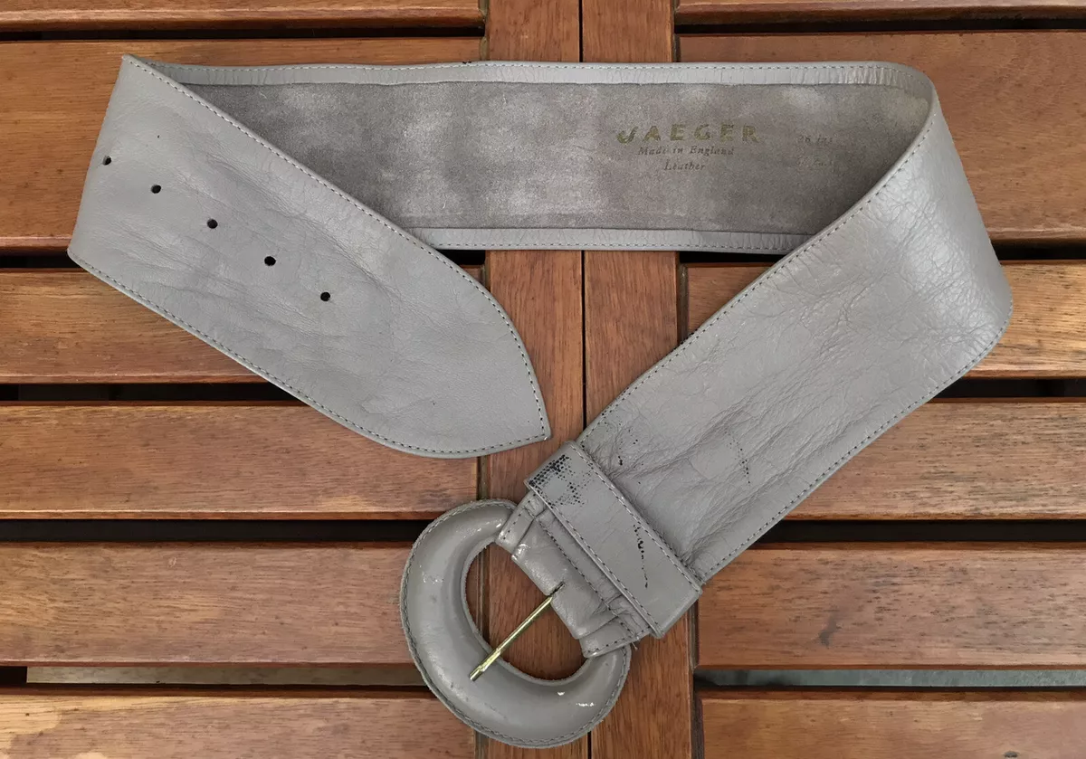 Vintage JAEGER Gray Wide Leather Belt Made in England 26 inches 66 cm