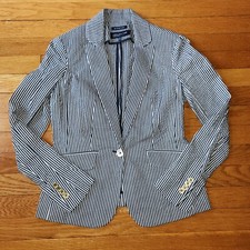JONES NEW YORK Signature Strech Striped Blue White BLAZER Petite Size 4