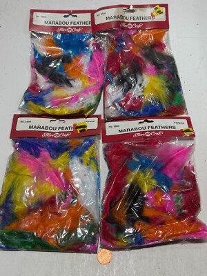 Lot Of 4 Bags! Fibre Craft All-Purpose Feathers Multi-Colored = 28 Grams