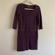 Talbots Women Petite SZ MP Burgundy/Navy Blue Striped Long Sleeve Shift Dress