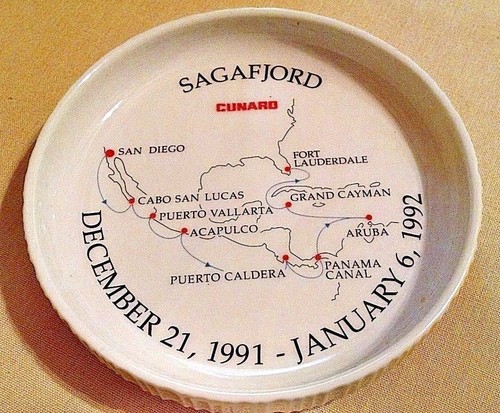 CUNARD LINE SAGAFJORD ASHTRAY COASTER ROSENTHAL GERMANY ROUND DISH 1991 1992.