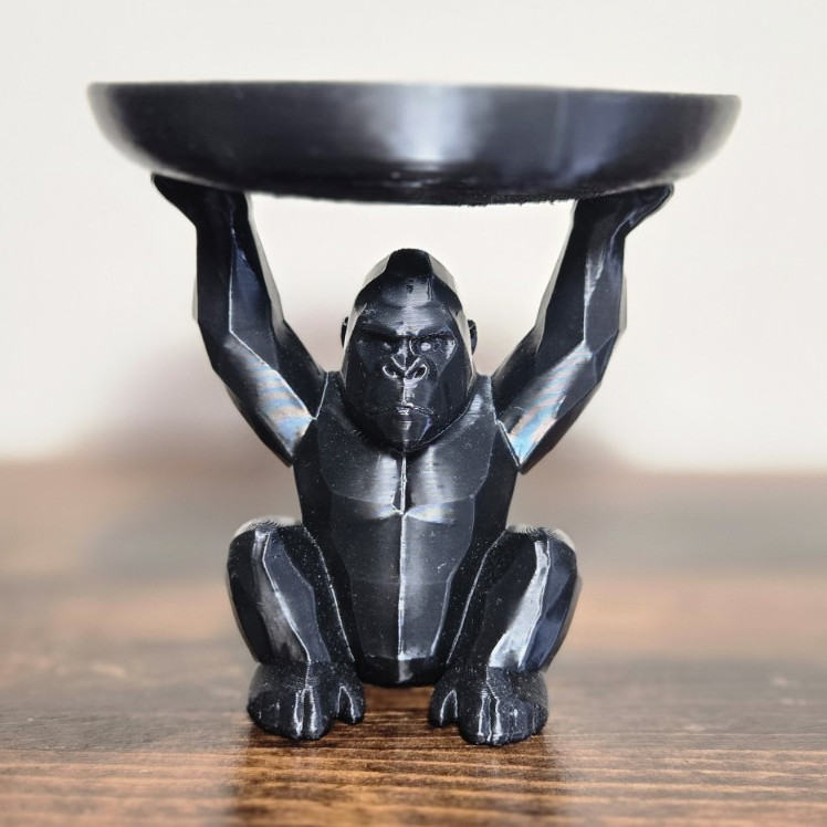 Black Gorilla 3D Printed Figurine Trinket Tray Dish Holder