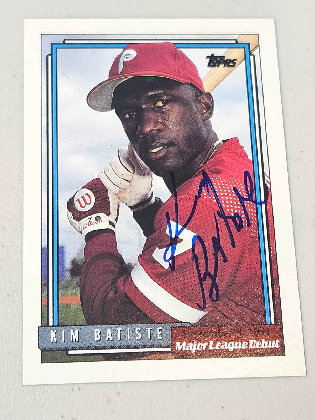1992 Topps KIM BATISTE Phillies In-Person Signed  AUTO