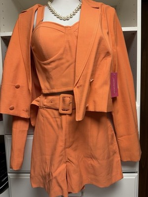 ''NEW w/ Tags Women's M Orange 3-Piece Genesee Blazer, Cami Top & Shorts Set''