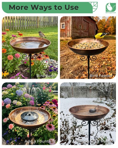 OUISJYER Small Metal Bird Bath for Outdoors, 10 "diameter, 1.6" depth, Copper  - Afbeelding 7 van 8