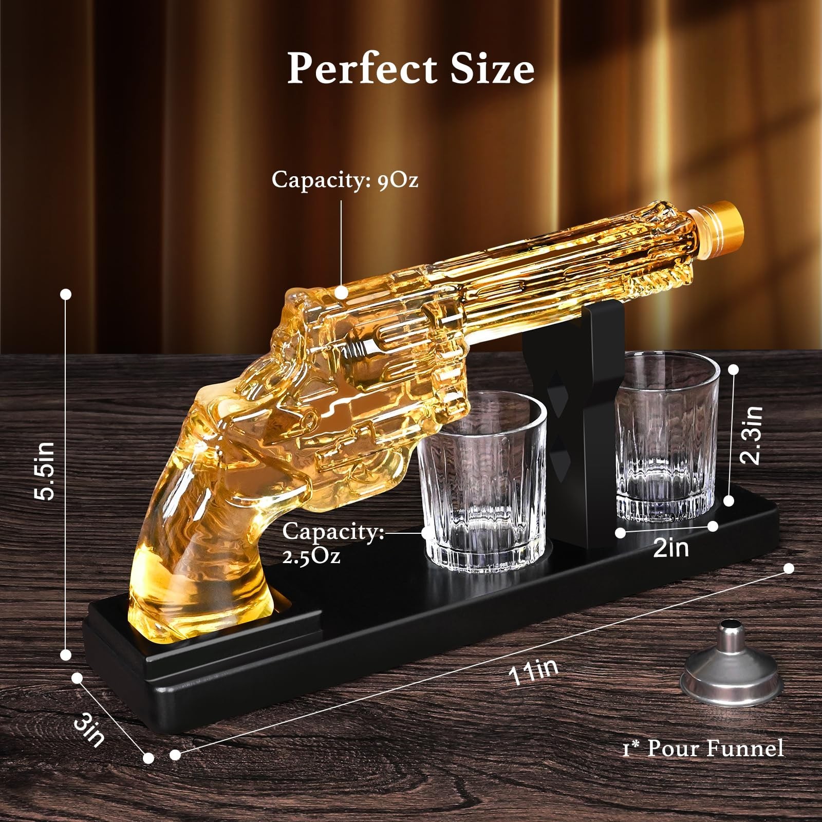 Whiskey Gun Decanter Sets for Men, Liquor Decanter Set with Two Shot Glasses,...