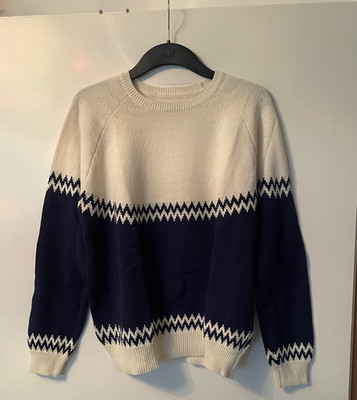 Strickpulli Baumwolle Gr. L v. Twothirds creme-marineblau Frühling Neu