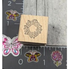 Mostly Hearts Flower Wreathe Rubber Stamp Wood C92