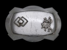 UD01110 VINTAGE 1970s SQUARE DANCING WESTERN COWBOY NICKEL SILVER BUCKLE