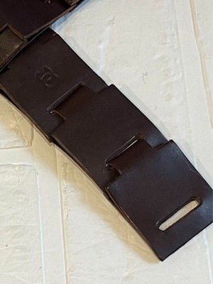 CHANEL Authentic Vintage Logo COCO mark Leather Chain Belt Dark