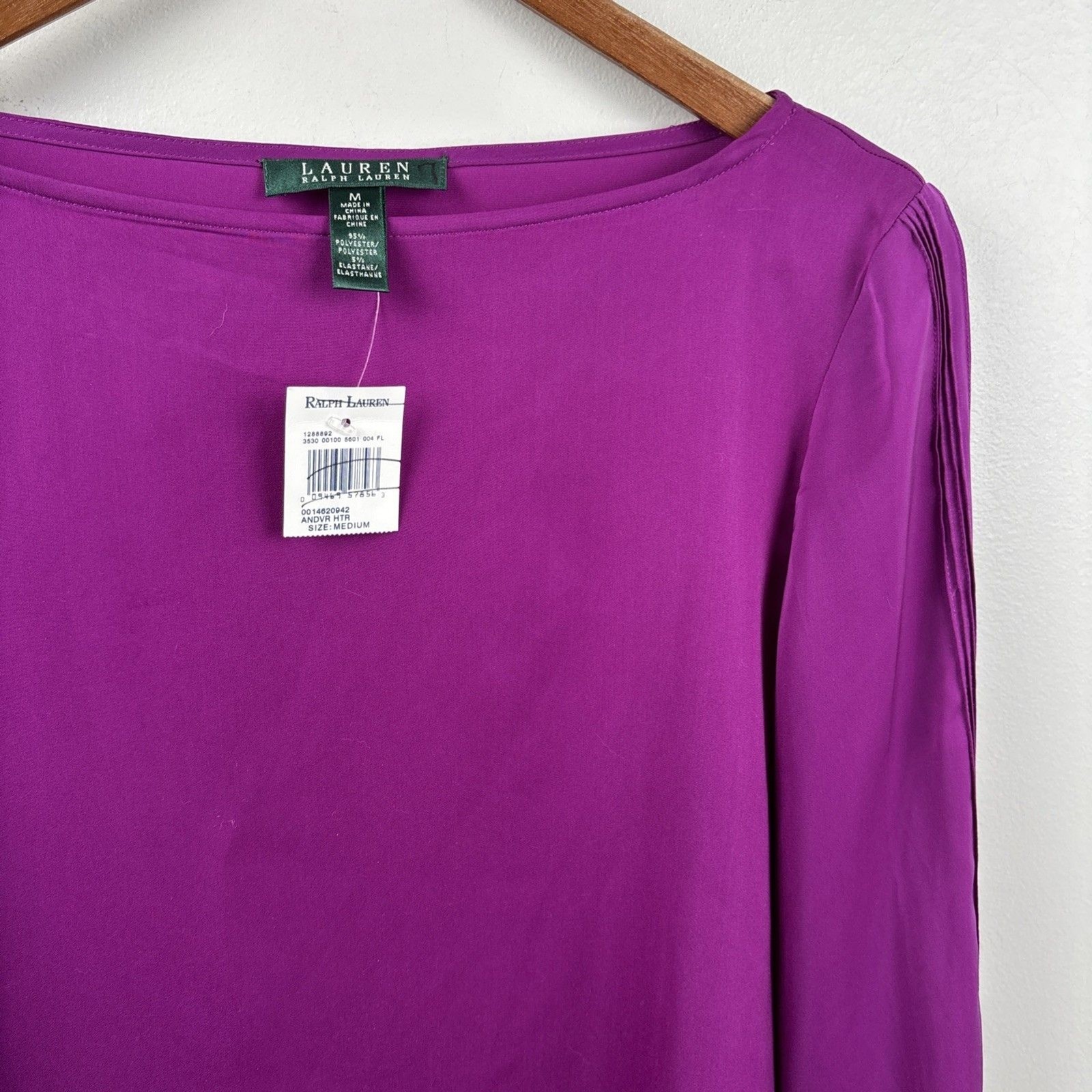 NWT Lauren Ralph Lauren Classic Blouse Women Medium Purple Long Sleeve Cuffs Top