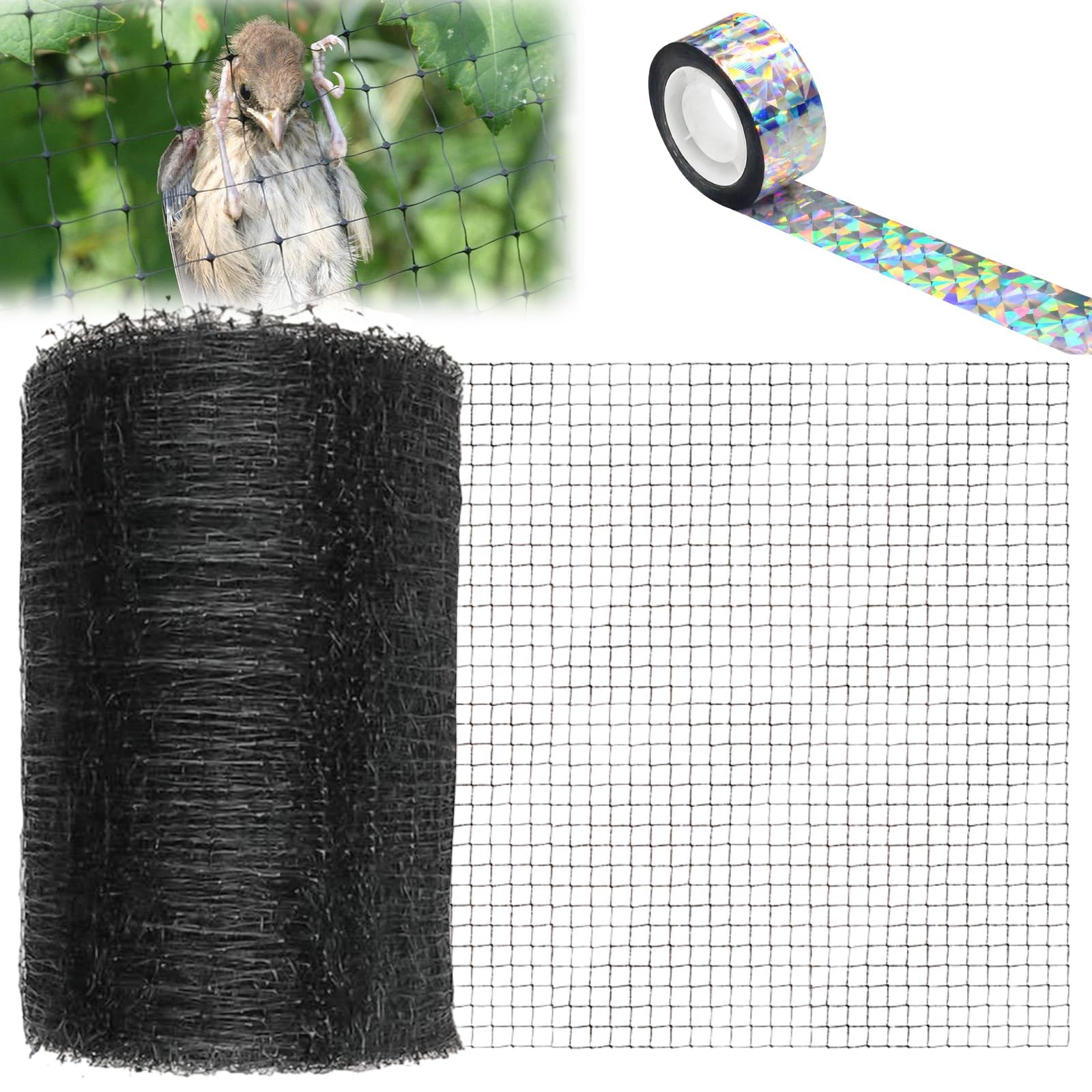 Filet anti oiseaux 15x15m en maille 5x5cm noir pour protection verger