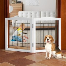Freestanding Foldable Extra Wide Wooden White Indoor Puppy Gate - 2 Panels Ta...