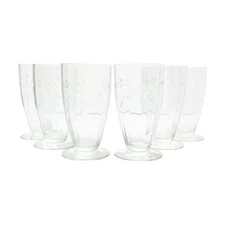 1950s Vintage 6 Etched Flower Optic Iced Tea or Tumbler Glasses 5 3/8” 12oz