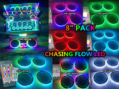 PACK (4) 8'' RGB & CHASING Flowing LED 1/2'' Spacer Car Subs Speaker Rings Light