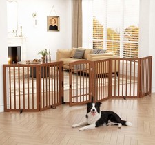 Dog Gate Indoor 142" W x 30" H Extra Wide Foldable Bamboo Pet Gate with Door