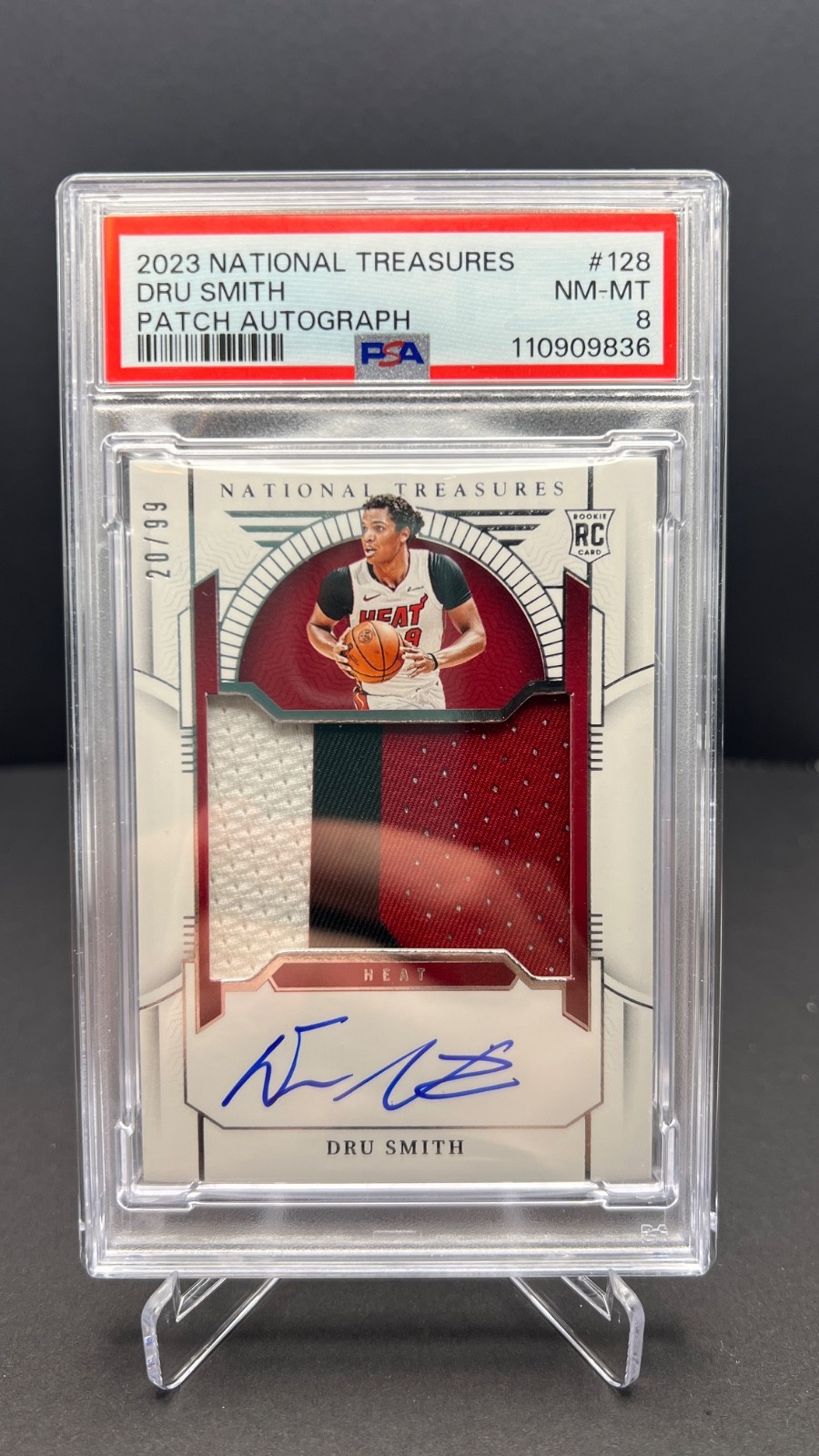 2023 PANINI NATIONAL TREASURES #128 DRU SMITH ROOKIE PATCH AUTO RC /99 PSA 8