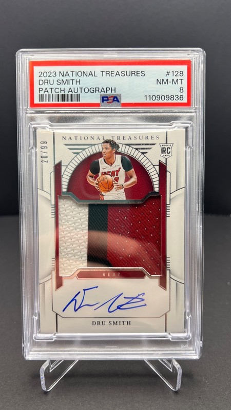 2023 PANINI NATIONAL TREASURES #128 DRU SMITH ROOKIE PATCH AUTO RC /99 PSA 8