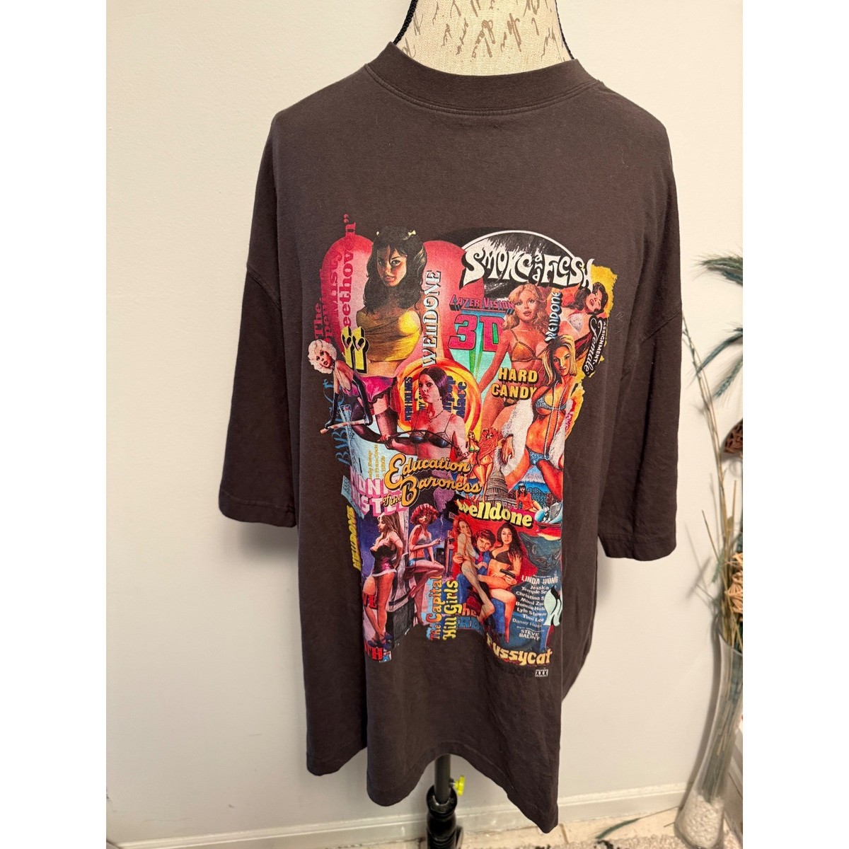 WE11DONE T-Shirt Brown XL Unisex Streetwear Movie Collage graphic 
