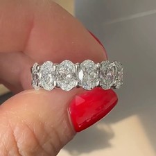 4 TCW Oval Cut Moissanite Full Eternity Wedding Band In 14K White Gold Plated