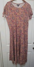 Chaps Paisley Floral Maxi Dress Sz XLG Red Cotton Tie Sleeve Short Sleeve Boho