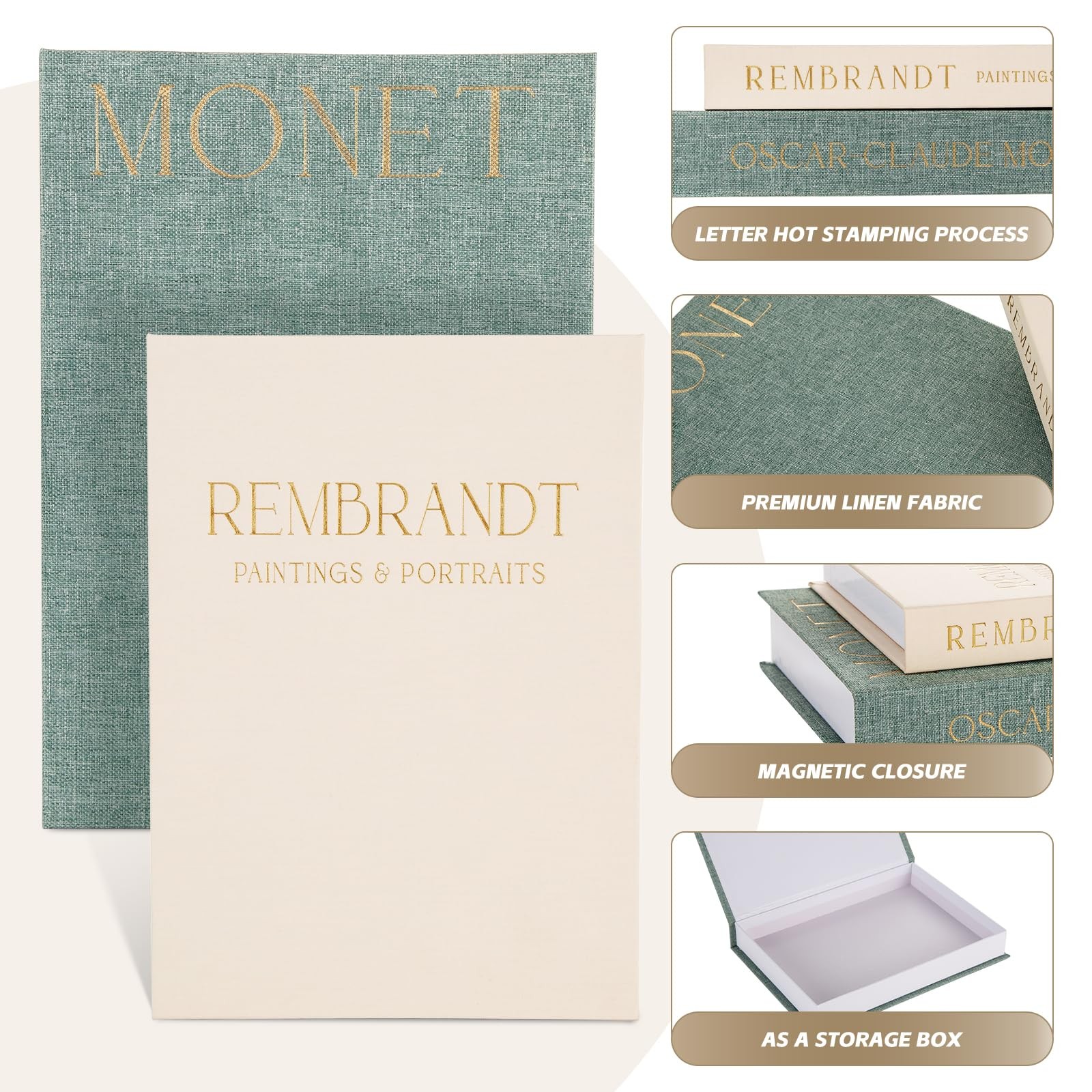 Decorative Books Set of 2, Beautiful Linen Book Boxes Decor Coffee Table Book...