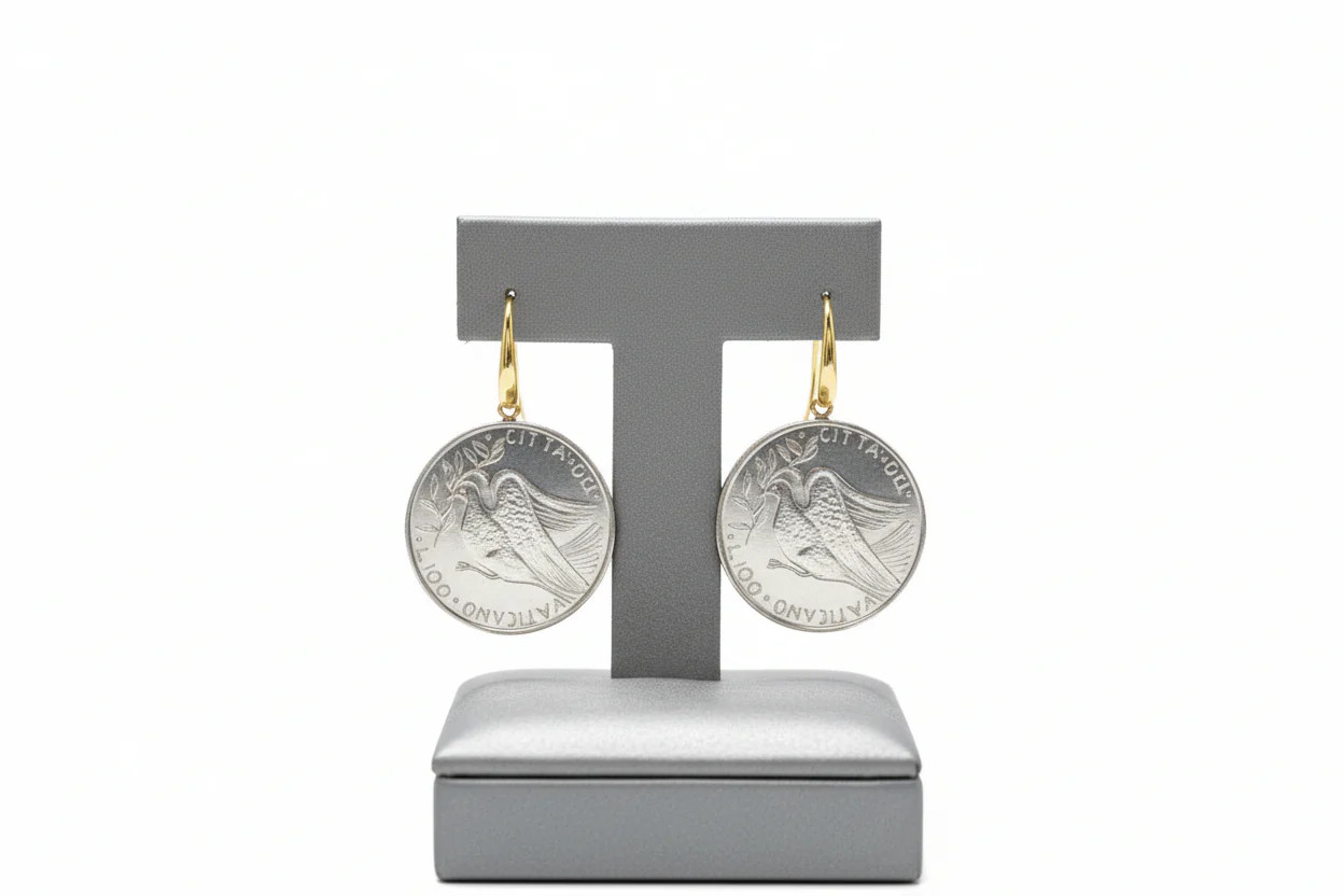 Bellezza Bronze Two-tone 100 Lira Coin Drop Earrings. - second product detail image