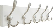 Creations White Solid Wood Wall Mounted Coat Rack, 5 Hooks, 16-7/8" Long -