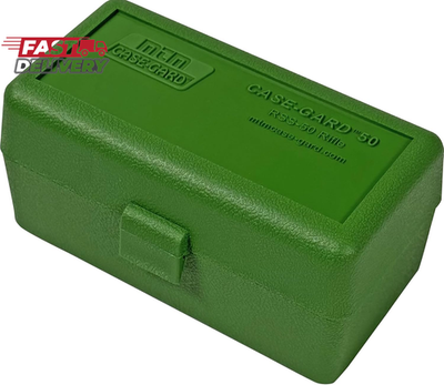 MTM 50 round Flip-Top Rifle Ammo Box .22-250 to 7.62 X 39, Green
