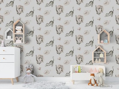 3D Cartoon Cat Pattern Kids Self-adhesive Removeable Wallpaper Wall Mural