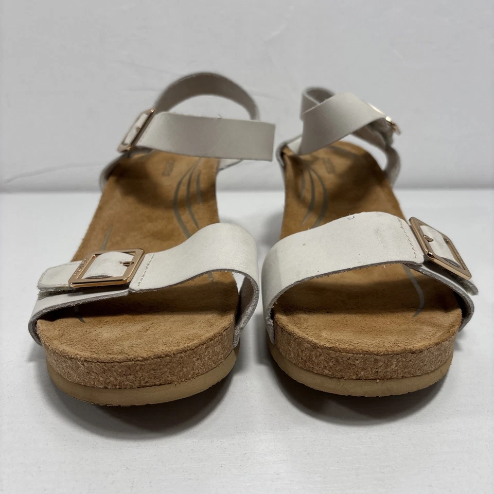 Sandalias de cuña Aetrex Lexa con correa de cuarto para mujer talla 7 cuero marfil punta abierta tacones Foto 3 de 4