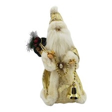 Vintage Style Santa Tree Topper White Gold with Bell Christmas Decor