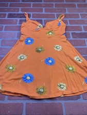 Urban Outfitters Mini Dress Women Size Medium Orange Floral High Waist Sun Dress