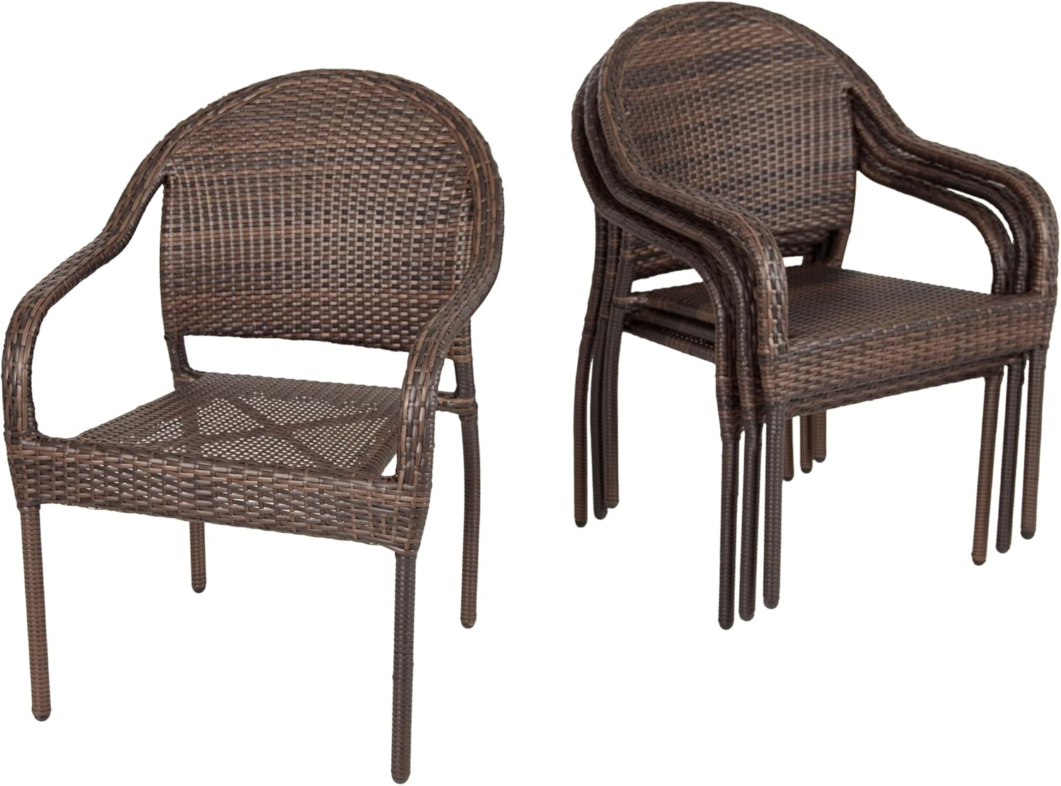 63490 Rhodos Cafe Stacking Chairs in Mocha All Weather Wicker Construction No As